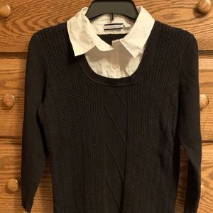 Black Sweater with faux white shirt underneath.